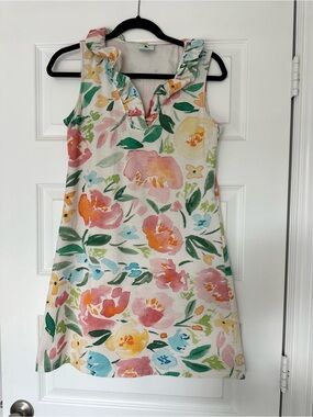 Haley and the Hound Floral Ruffle V-Neck Dress in Pastel Palette